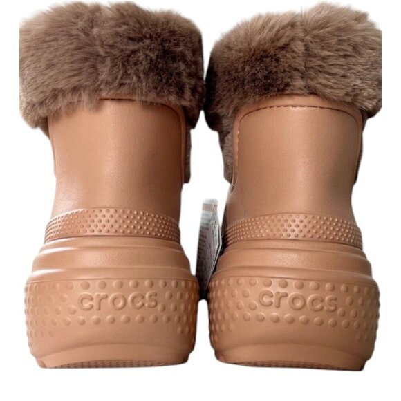 SOLD Crocs Stomp Faux Fur Fully Lined Rubber Ankle Boots Color CORK M- 7/W -9 - Picture 7 of 13
